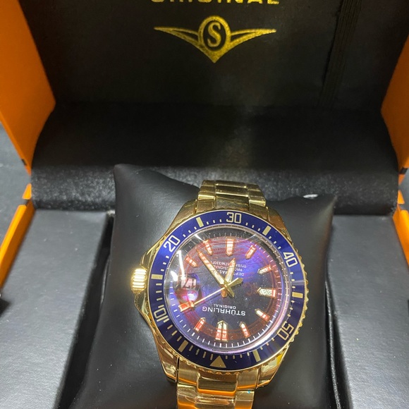Men watch- Stuhrling Original, Gold/Blue - Picture 3 of 4